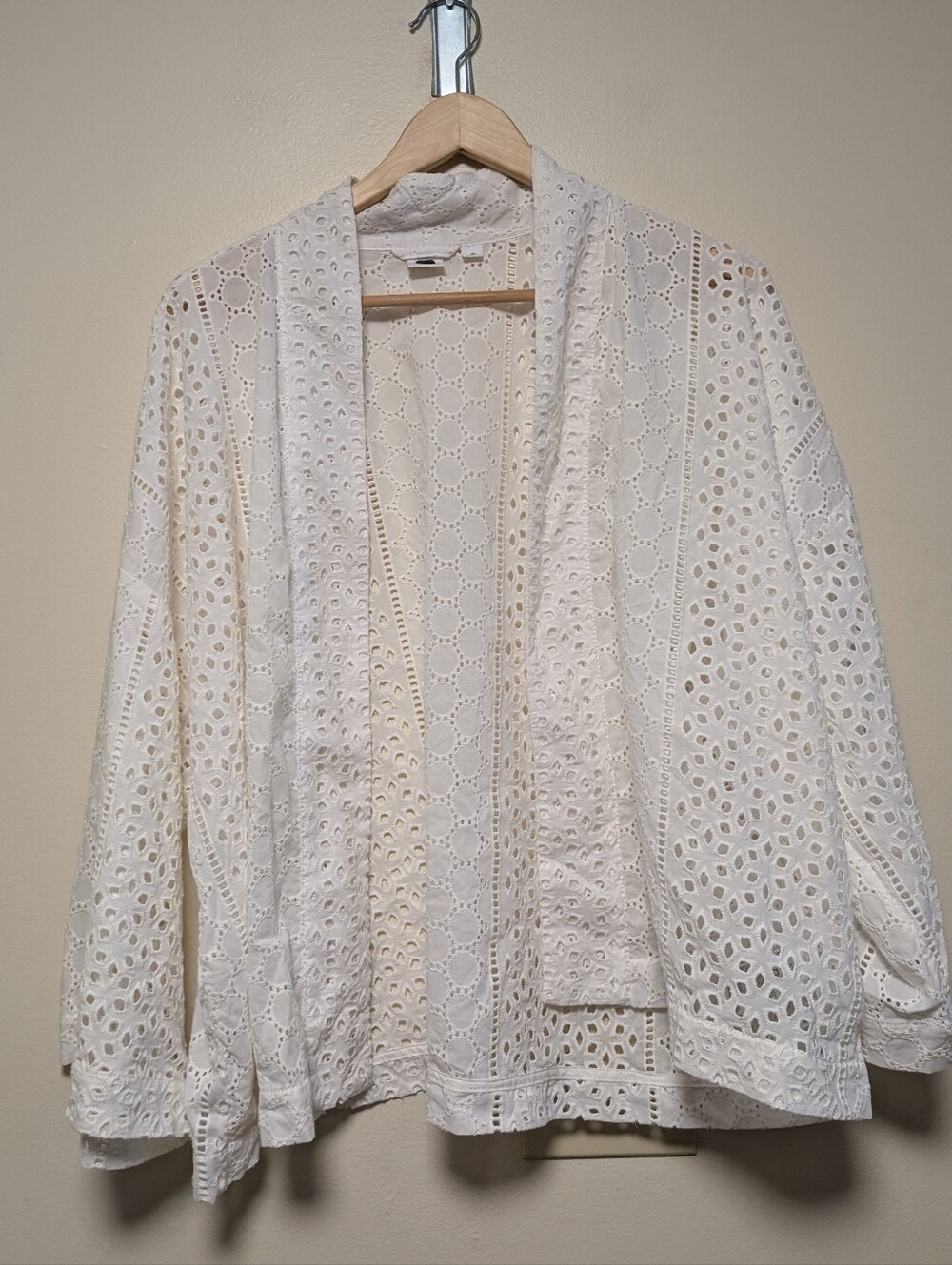 Gap White Eyelet Lace Open Front Kimono Cardigan XL 100% Cotton